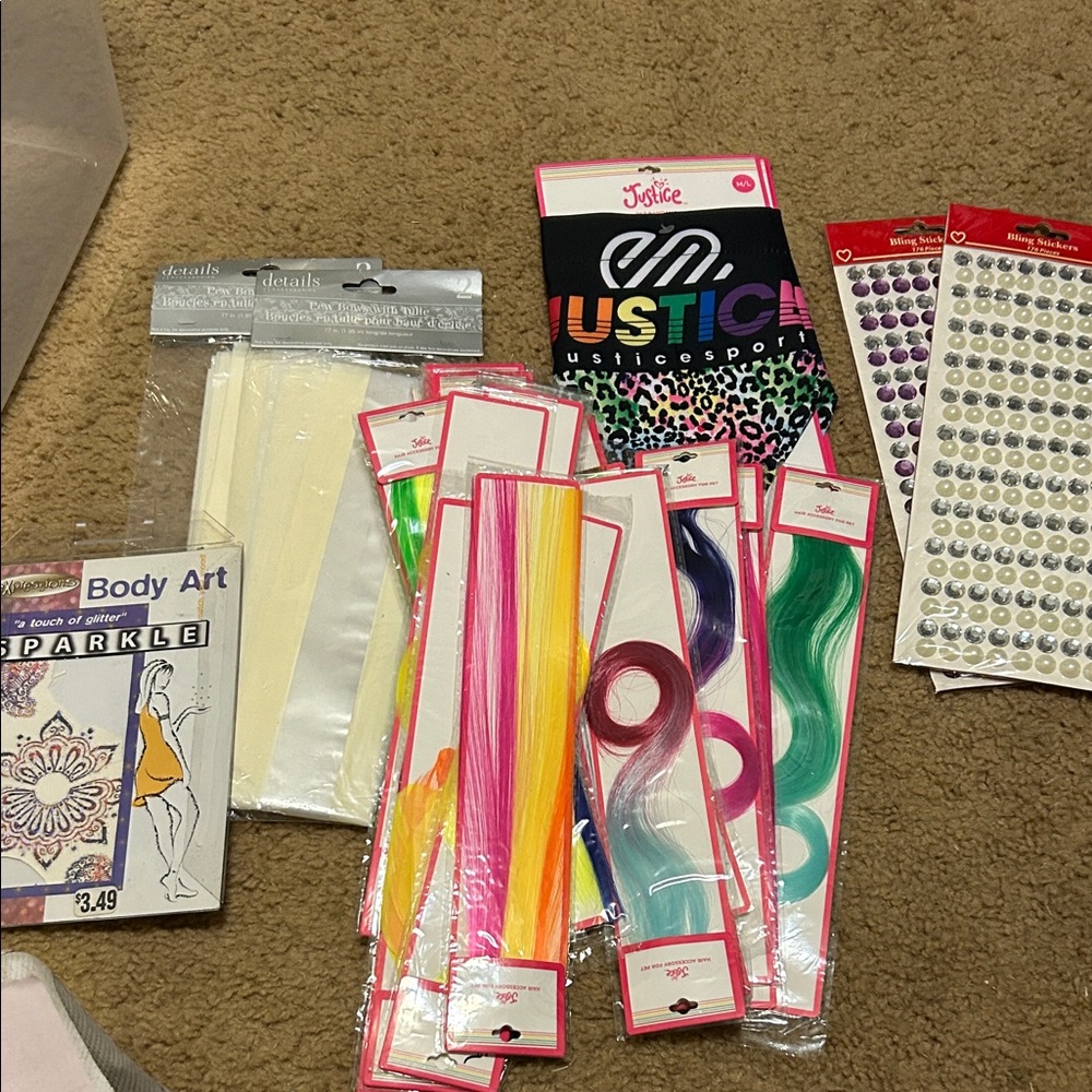 Colorful Hair Extensions and Body Art Set